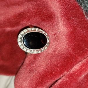 Antique sterling silver Diamond and Onyx stone ring